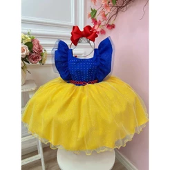 Vestido Infantil Branca de Neve Princesa Da Festa Brilho Menina Strass