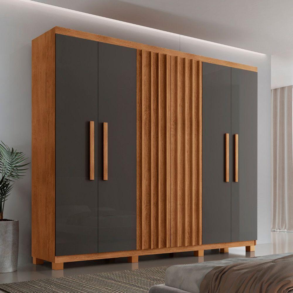Guarda Roupa Casal Roma Mdf 6 Portas 2 Gavetas Com Pés Naturalle Grafite Com Pés em Oferta na Shopee