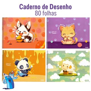 CADERNO DE DESENHO 80 FOLHAS CAPA DURA GRANDE LALA PETS ESPIRAL CREDEAL em Oferta na Shopee