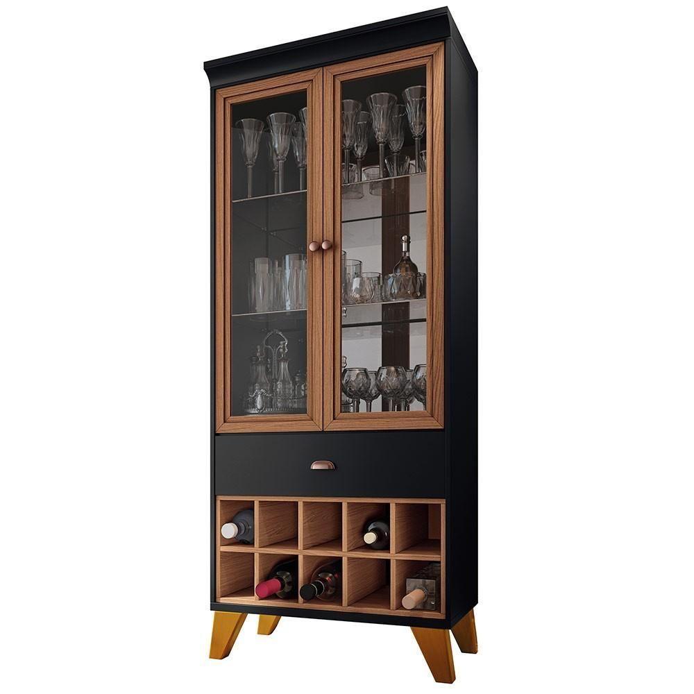 Cristaleira Com Nicho Adega 02 Portas Luma B01 Preto Nature em Oferta na Shopee