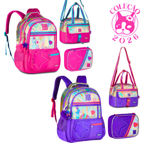 Kit Mochila de Costas ,Lancheira e  Estojo Rebecca Bonbon Holo Shine em Oferta na Shopee