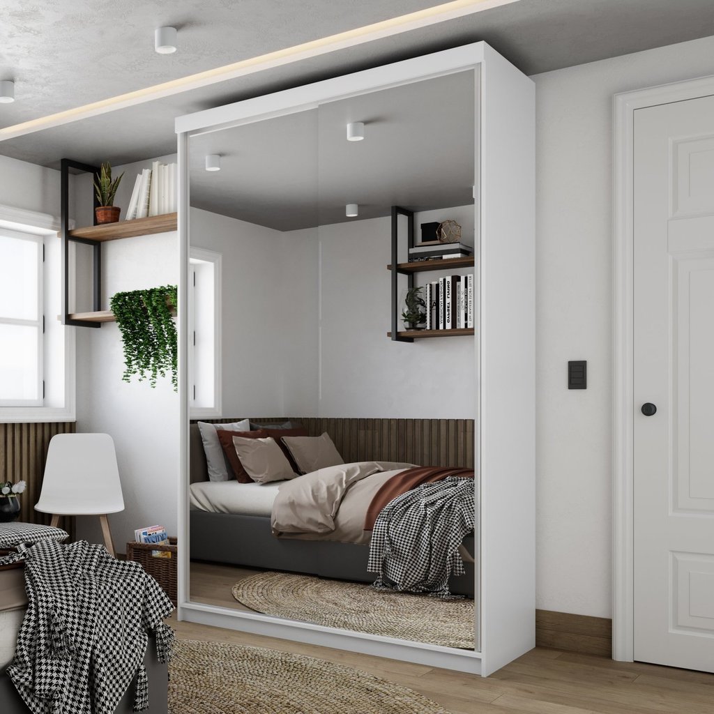 Guarda-roupa Solteiro 100% Mdf Bp com 2 Portas de Espelho Geneve Branco em Oferta na Shopee