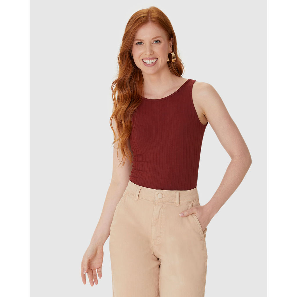 Regata Básica Feminina Decote Redondo Em Canelado De Viscose