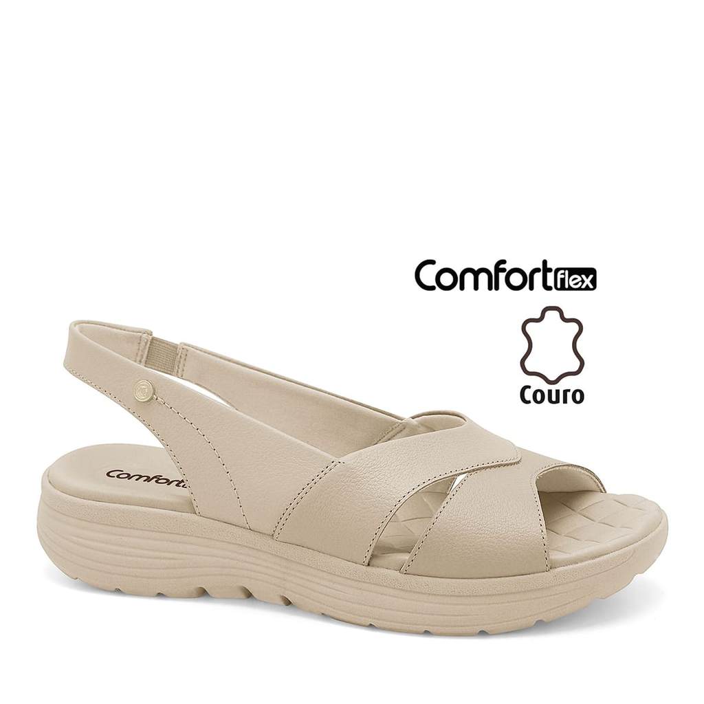 Sandália Anabela Couro Almond Comfortflex 2543403-1
