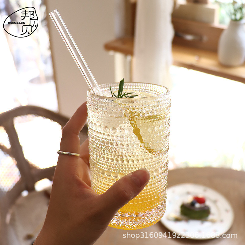 Copo de Vidro Estilo Ins Copo de Água para Mulheres Copo de Suco Simples com Contas Copo de Leite Copo de Bebida Copo de