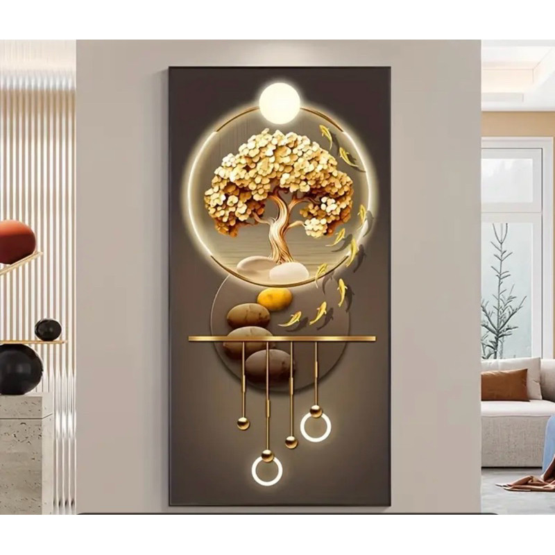 Quadro Decorativo Árvore da Vida Dourada com Arte 3D Moderna e Sofisticada Para Sala Quarto 1 Peça
