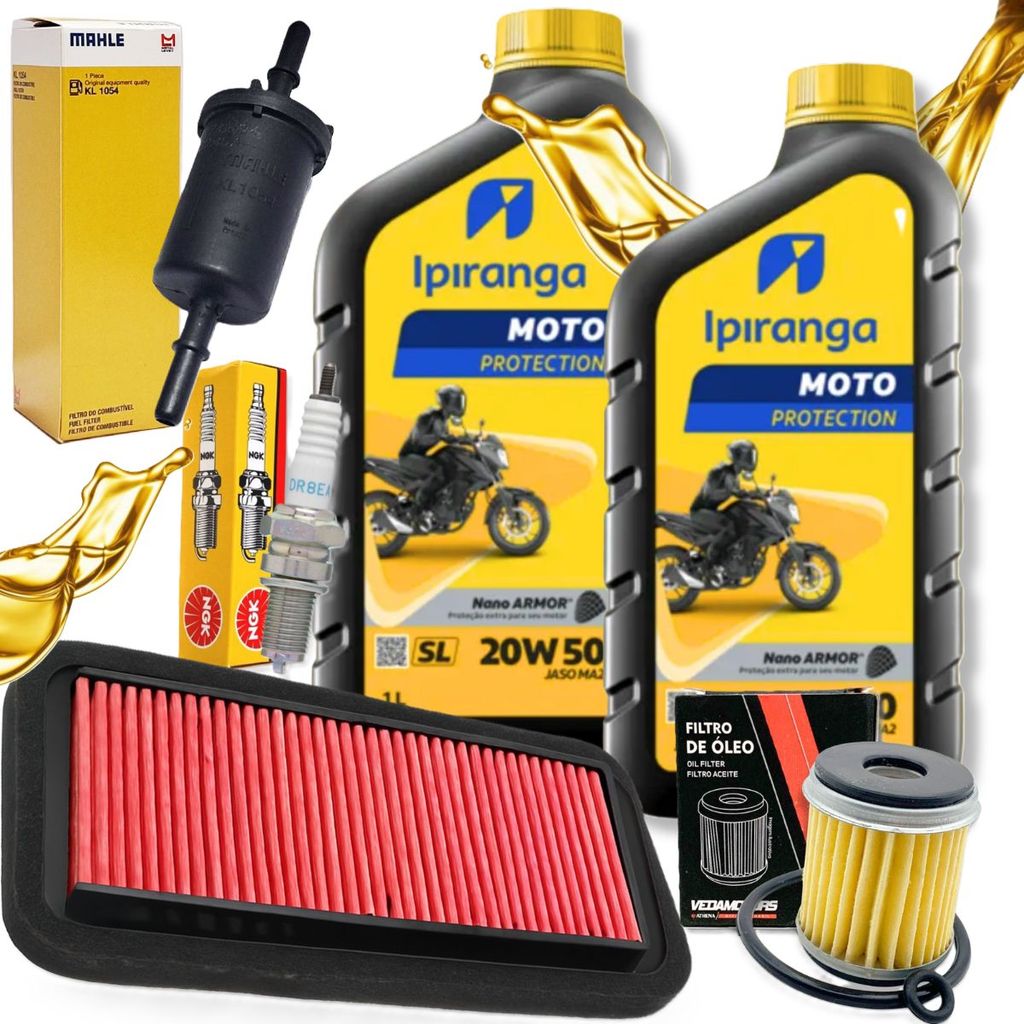 Kit Revisão Fz25 250 2018-2025 Troca Óleo Ipiranga 20w50 Filtros e Vela Ngk