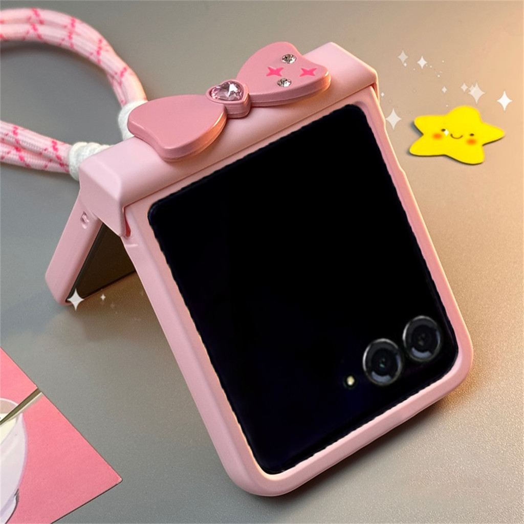 LUKEN Capa De Telefone Com Corda De Couro Coreano Laço Rosa Fofo De Cor Sólida P