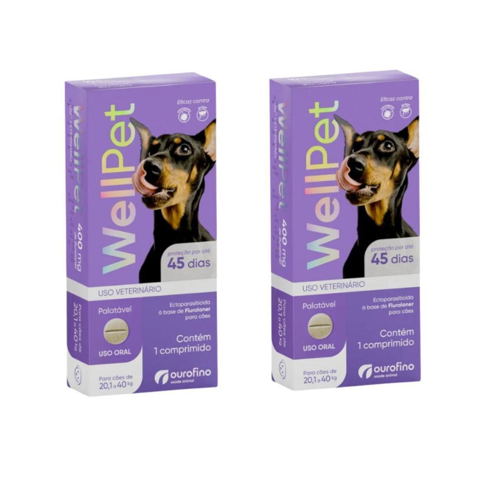 Kit 2 WellPet 400 mg Antipulgas Carrapatos para Cães de 20,1 a 40Kg Ourofino - 1