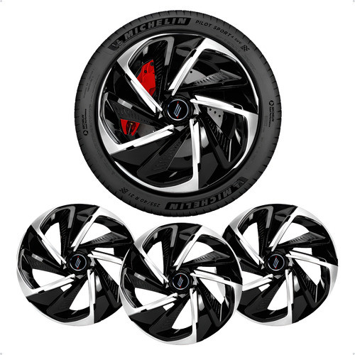 Calota Esportiva Aro 14 Preta Prata Nitro Elitte Universal - Preto Fiat Chevrolet Volkswagen Gm Ford