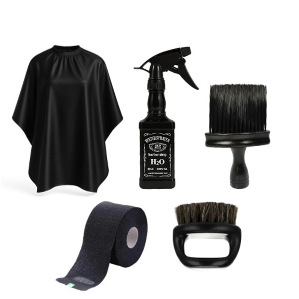 Kit Capa Preta, Borrifador Jack Preto, Espanador Preto, Gola Preta e Escovinha de Dedo Preto