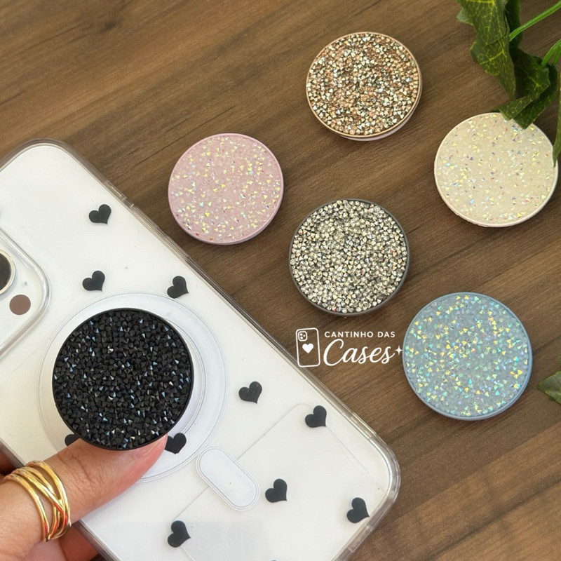 Suporte Luxo de Celular com Strass Brilhante – Adesivo 3M Forte, Prático e Elegante em Oferta na Shopee
