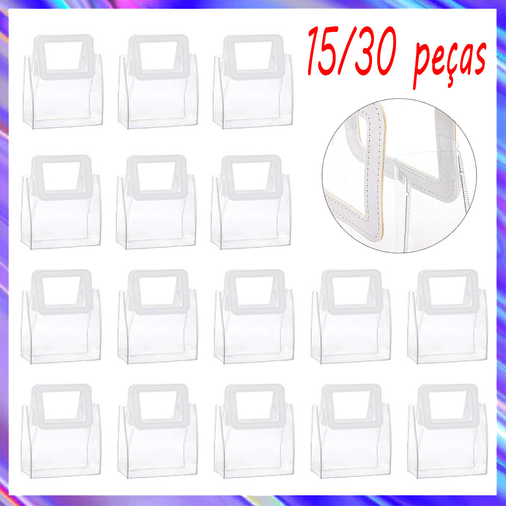 15/30 peças de sacolas de presente de PVC transparente com alças, para presente, para presente de biscoito, 17x17x8.5cm