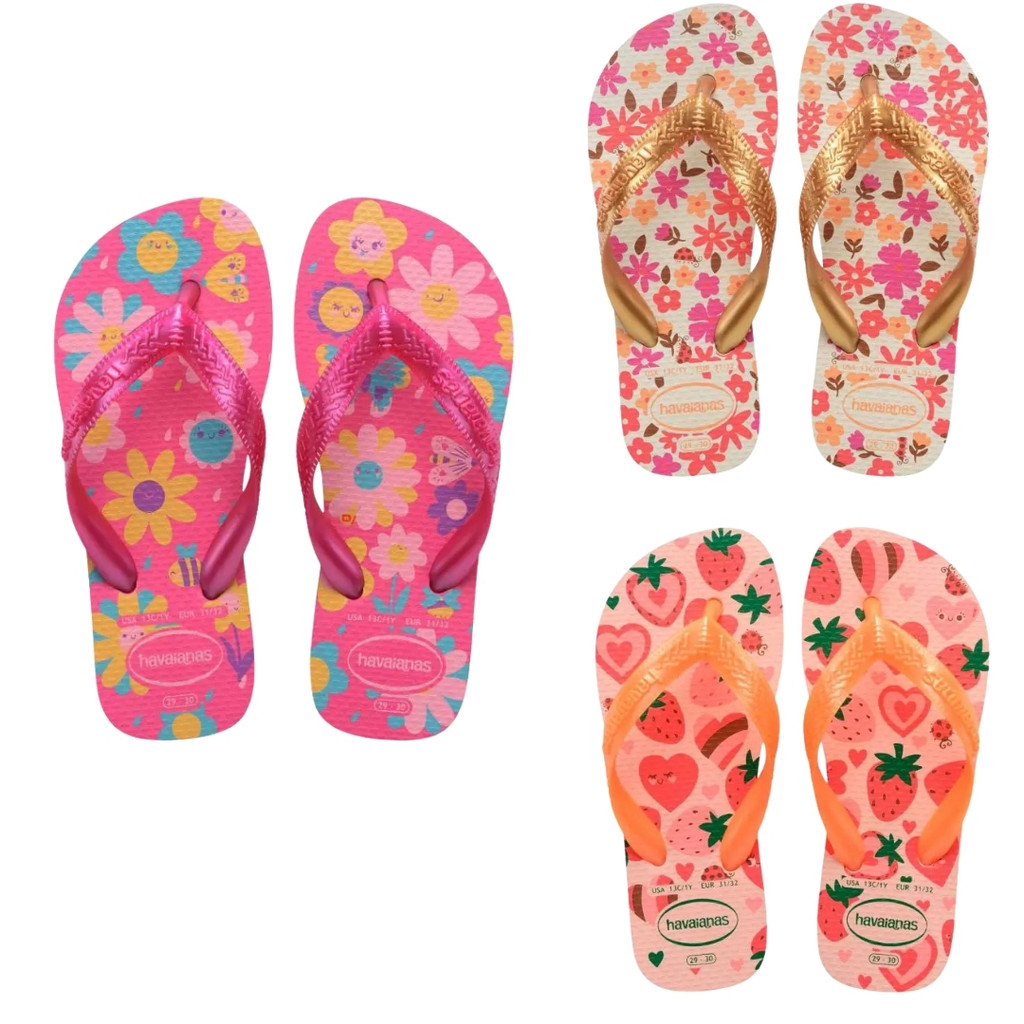 Chinelos Havaianas Kids Flores Infantil Meninas Feminino Resistente Criança Original Acompanha Nota Fiscal