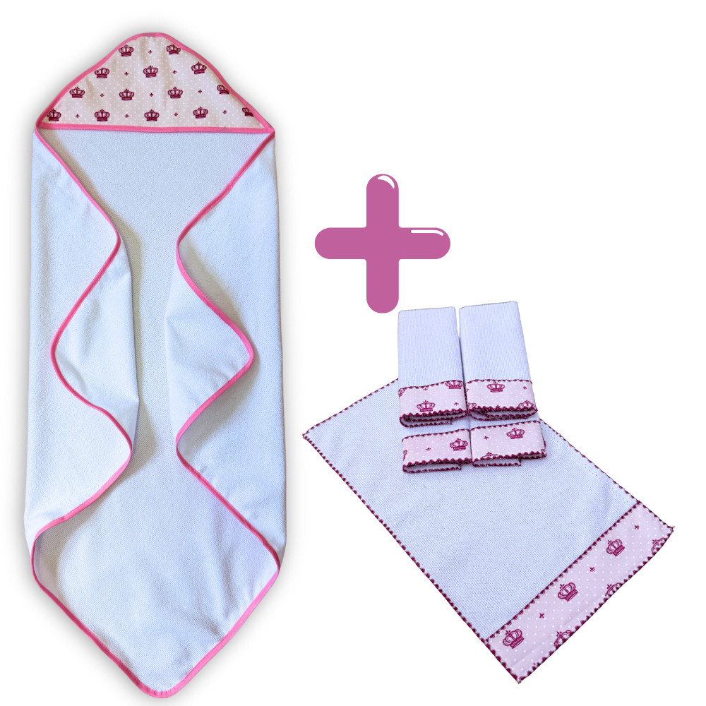 Toalha de Banho para Bebê com Capuz Forrado + 5 Toalhinhas Higiênica Atoalhado
