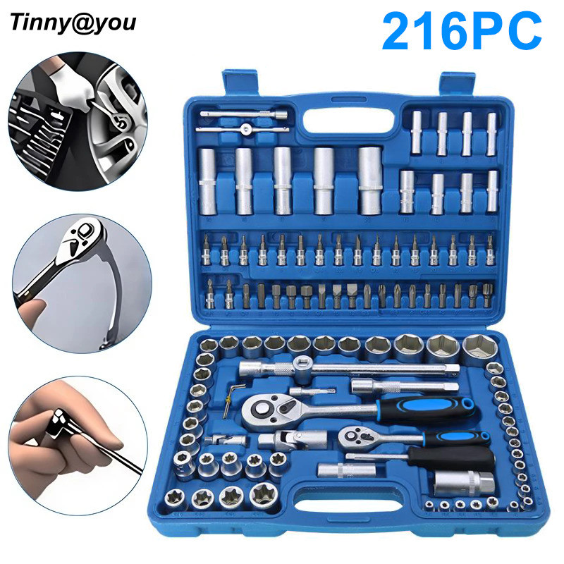 Kit Ferramentas Profissional 108-216 Peças com Maleta Soquetes Chave Catraca Oficina TINNY YOU