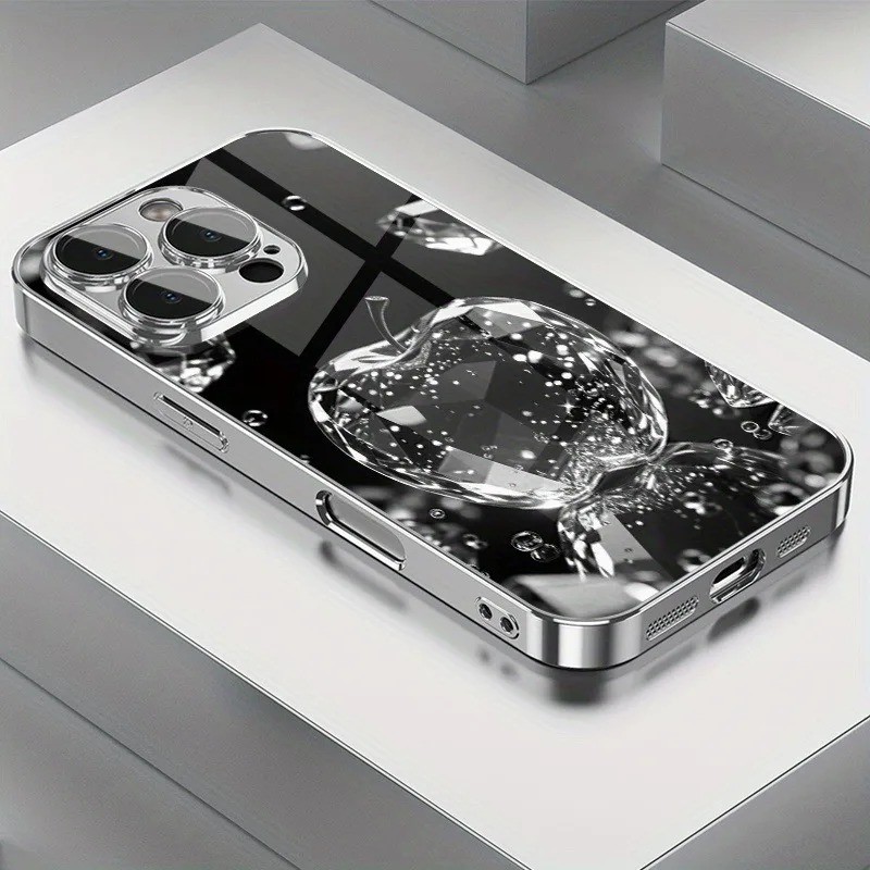 Diamante Para Apple Texturizado Impressão Vidro Galvanizado Caso iPhone 17 16 15 14 13 12 11 Pro Max Plus 16E Capa