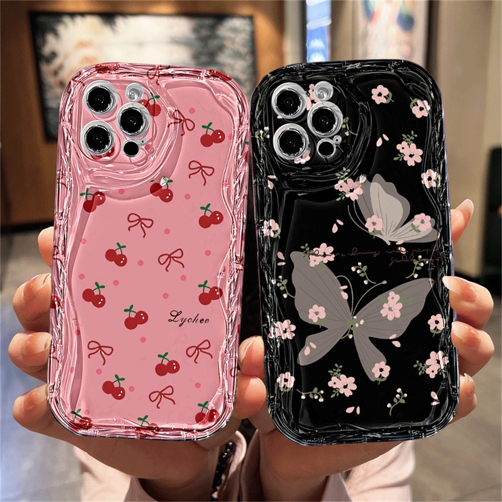Capa Para Samsung A56 A36 A55 A54 A16 A15 A14 A05 A51 A52 A34 A35 A32 A13 A12 A04E Floral Borboleta Cereja Caso De Telef