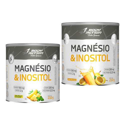 Kit 2 Magnesio E Inositol 210g Bodyaction Taurina Glicina 1 Maracujá 1 Abacaxi Com Hortelã em Oferta na Shopee