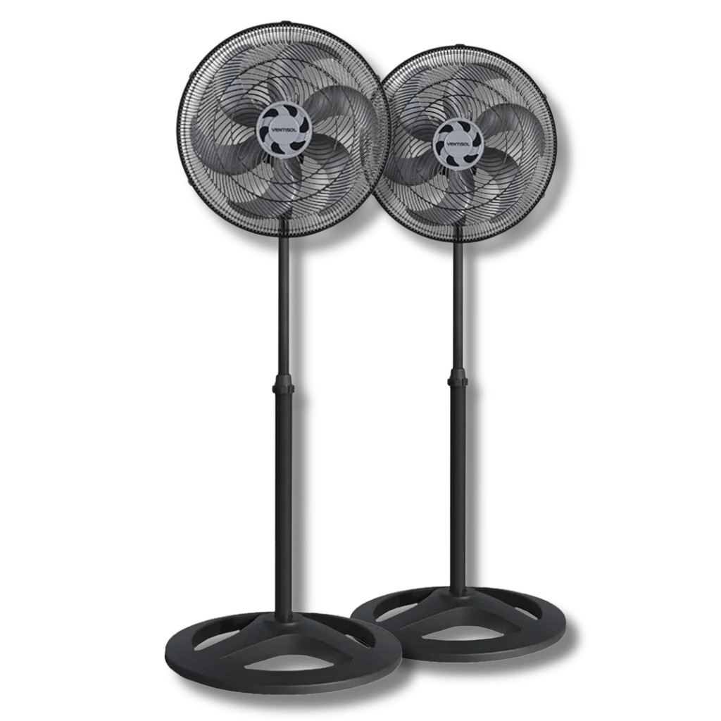 Kit 2 Ventiladores Coluna 50cm Ventisol Turbo 135w 220v 6 Pás Hélice Preto Premium 3 Velocidades Oscilante