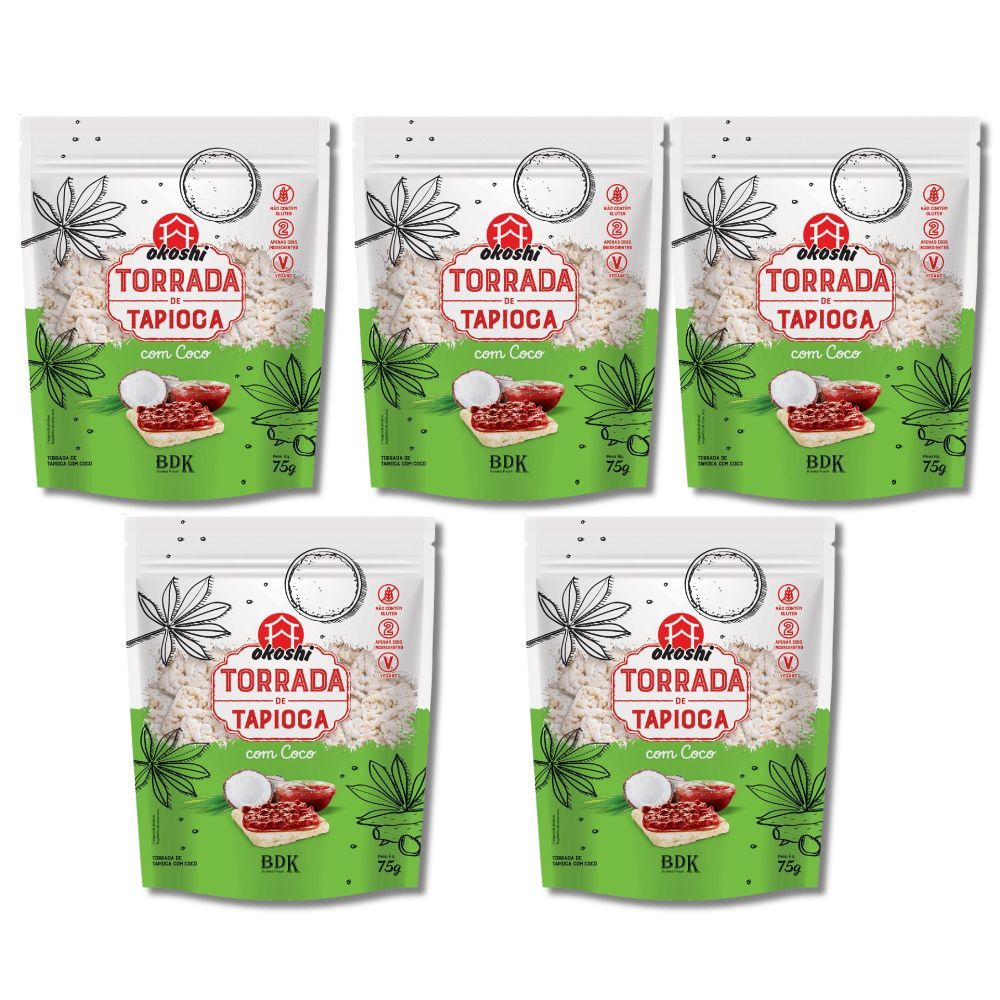 Kit 5x Torradas De Tapioca Okoshi 75g C/ Coco Sem Glúten em Oferta na Shopee