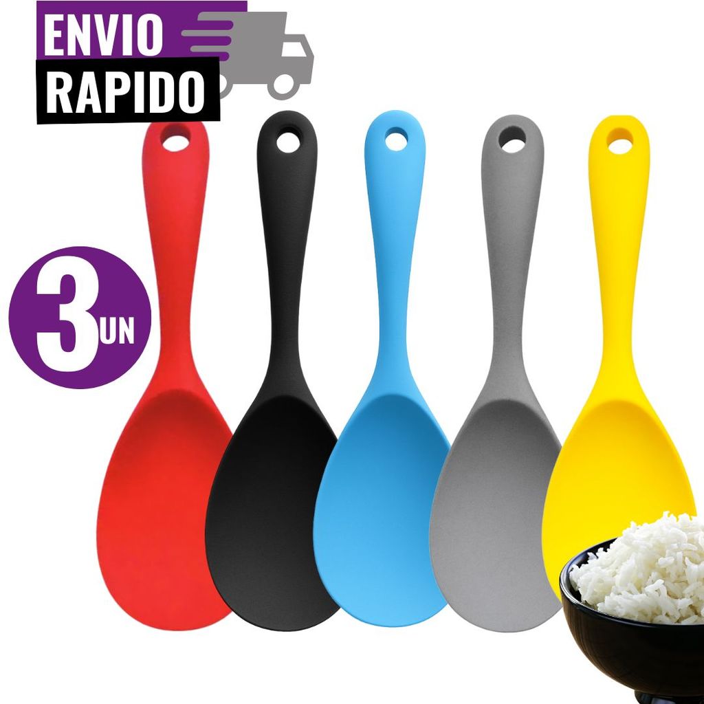 Jogo 3 Colher de Servir 21cm Silicone Antiaderente Resistente Alta Temperatura Utensílio de Cozinha