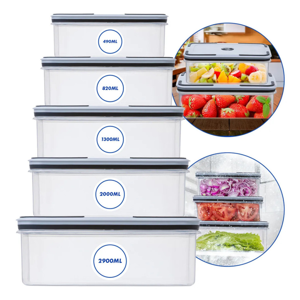 Kit 5 Potes Mantimento Cozinha  Hermetico C/ Tampa e muito prático para cozinha