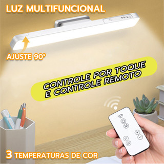 Luminária LED Magnética Recarregável Sem Fio | 3 Cores Dimerizável | Touch + Controle Remoto | Ajuste 90° | USB-C em Oferta na Shopee