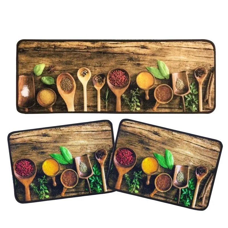 Jogo Tapete 3 Peças Antiderrapante Kit Cozinha Decorativo Boucle Prime - 1 Passadeira e 2 Tapetes Fácil de Limpar