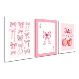 Kit 3 Quadros Decorativos Laços Cerejas Carta Baralho Rosa Mosaico Quarto em Oferta na Shopee