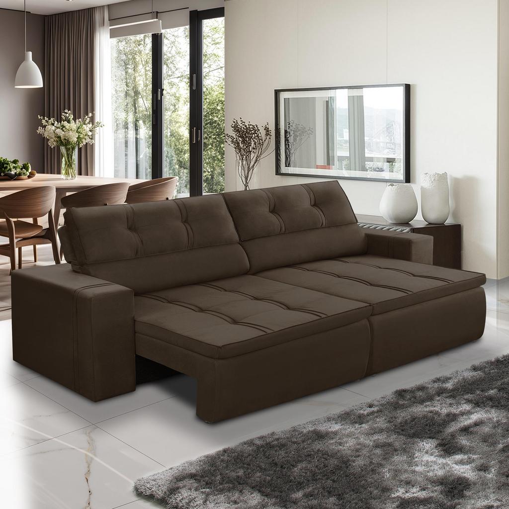 Sofá Retrátil e Reclinável 2 lugares 1,70m com Molas Stella Suede Marrom Adonai Estofados