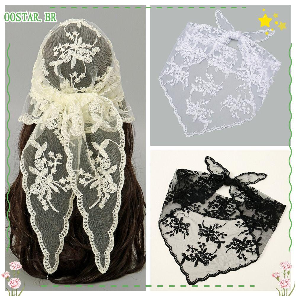 Lenço De Renda OOSTAR , Bandana Foulard De Cor Sólida Fina , Bordado Vintage Vazado