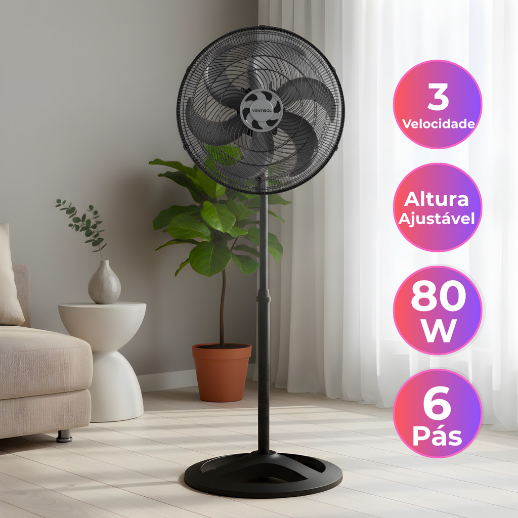 Ventilador de Coluna 40cm Ventisol Turbo6 6Pas Preto 110V ou 220V Silencioso e Potente em Oferta na Shopee