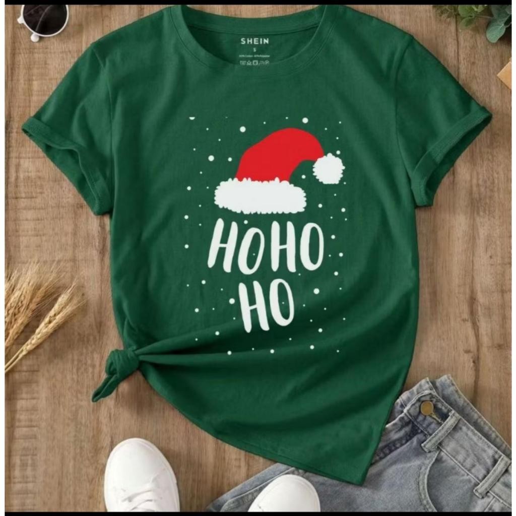 Camiseta Natal Vermelha Feminina Ho Ho Ho Estilosa Confortável Festa Fim de Ano Presente Especial