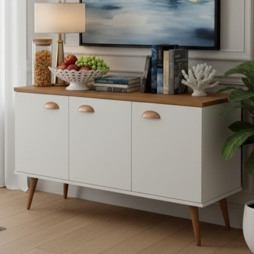 Armário Aparador Estilo Retrô com Pés Palito, 3 Portas e 1 Prateleira - Ideal para Organização