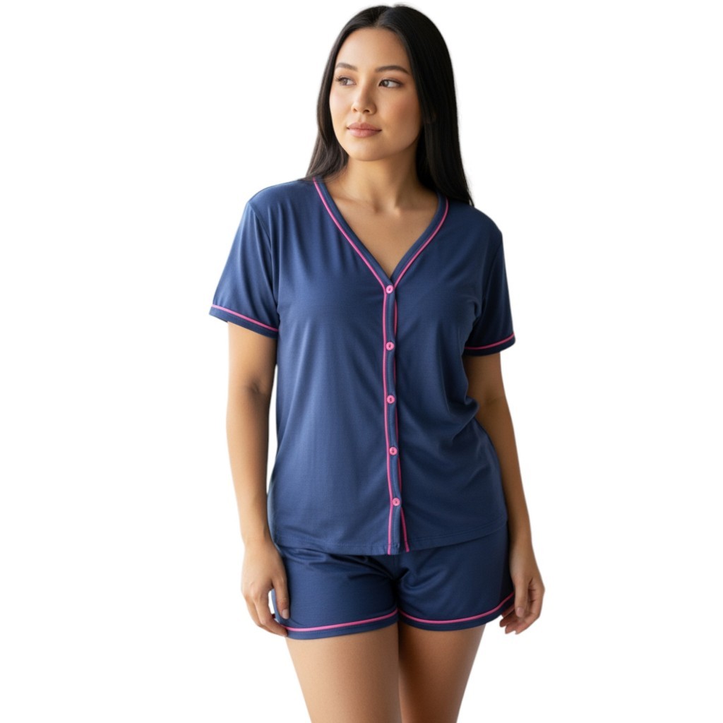 Pijama Feminino Amamentação Americano Cirúrgico com botões em Malha blogueirinha