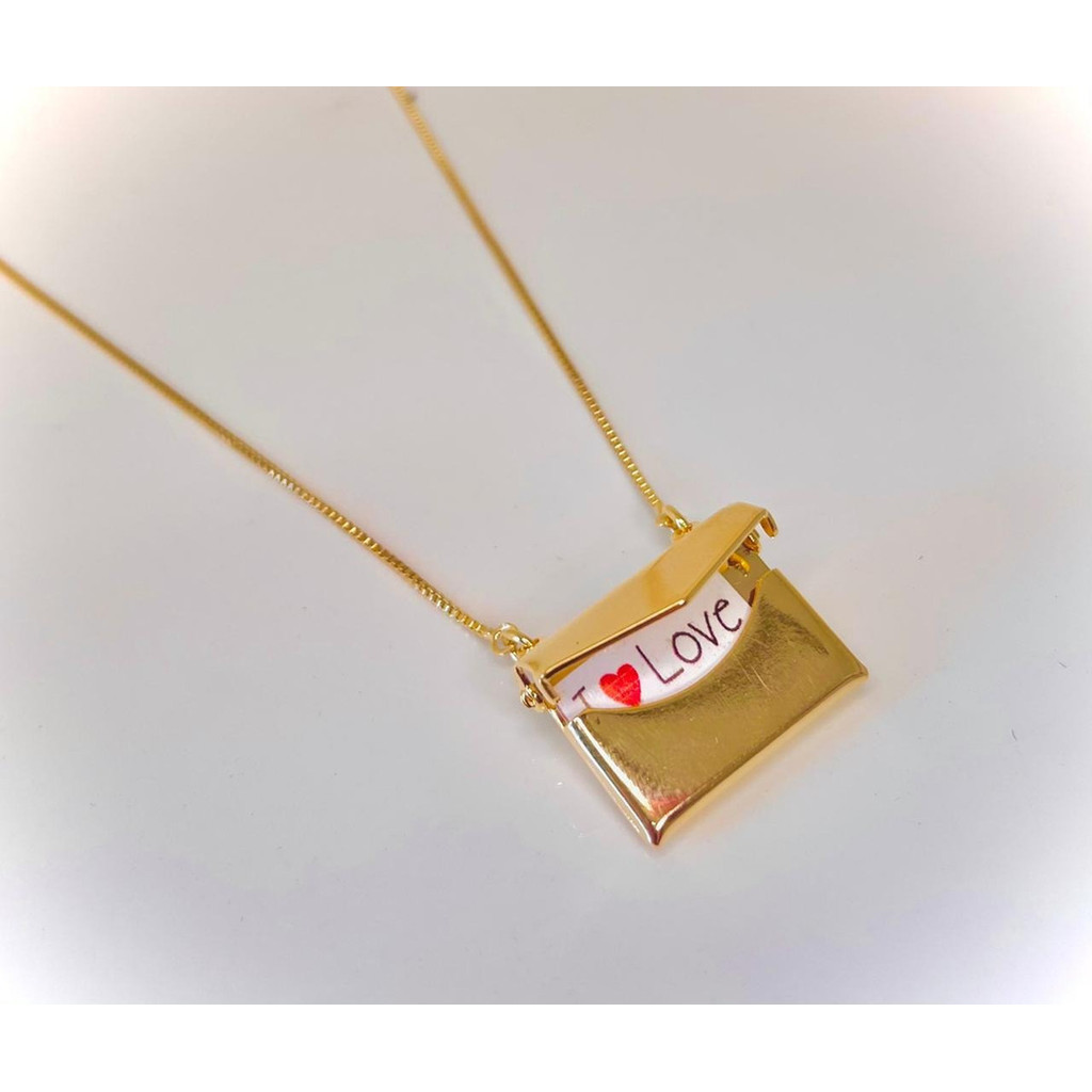 Colar Gargantilha Carta De Amor Folheado A Ouro 18 Presente Cor Dourado