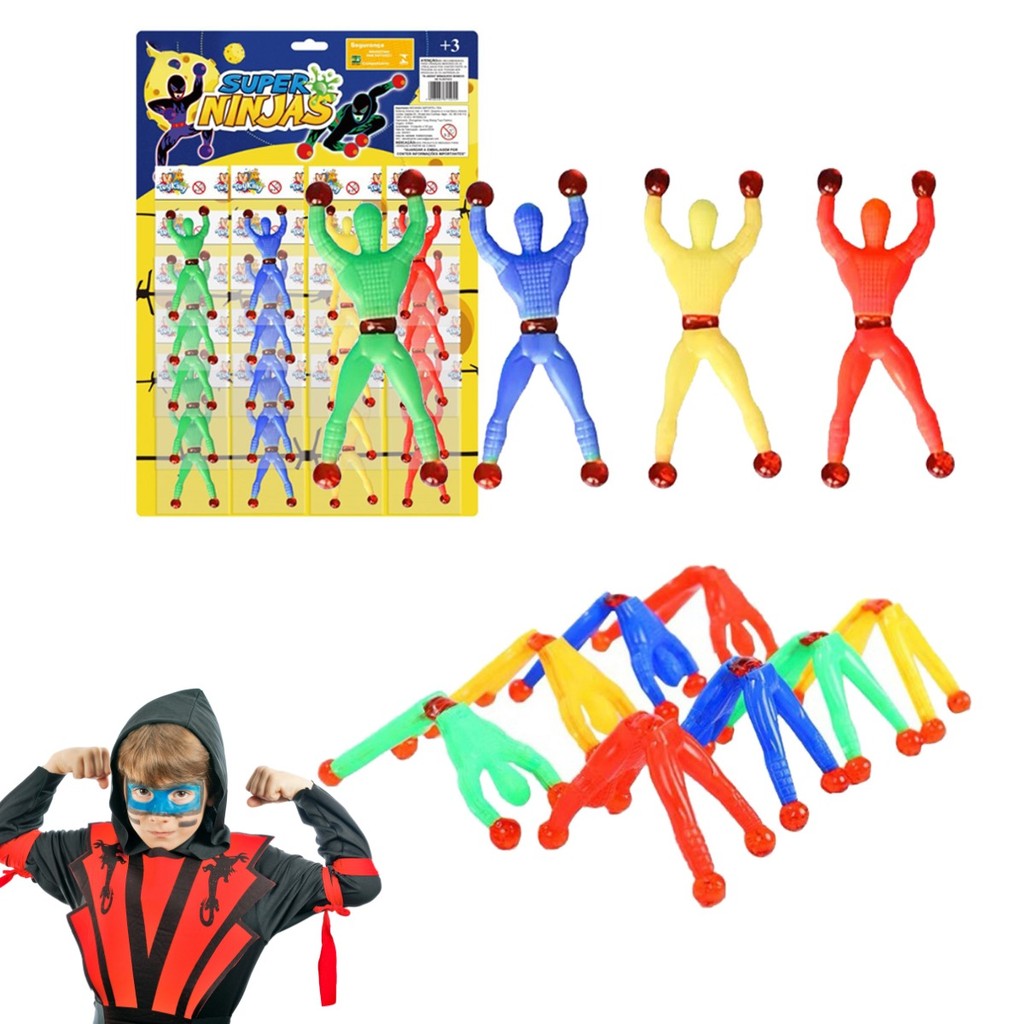 Kit 20 Boneco Ninja Geleca Gruda Na Parede Cartela Sortida Brinquedo Infantil Divertido Kizumba em Oferta na Shopee