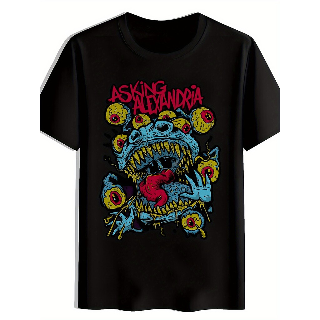 Camiseta Masculina Asking Alexandria Metalcore Britânica Azul Amarelo Vibrante Estilosa Confortável