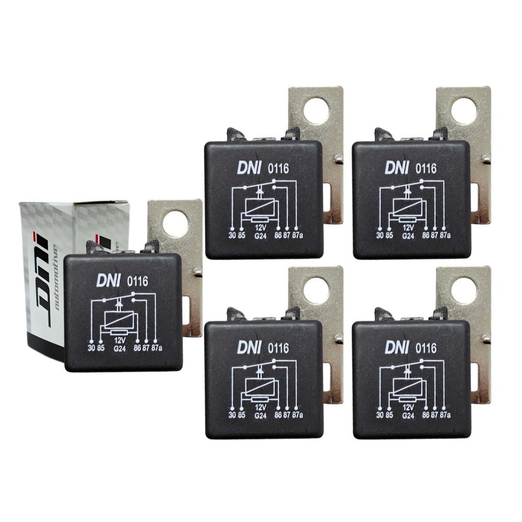 Kit 5 Relé Auxiliar Reversor 40/30a 5 Terminais 12v Universal Com Suporte DNI0116