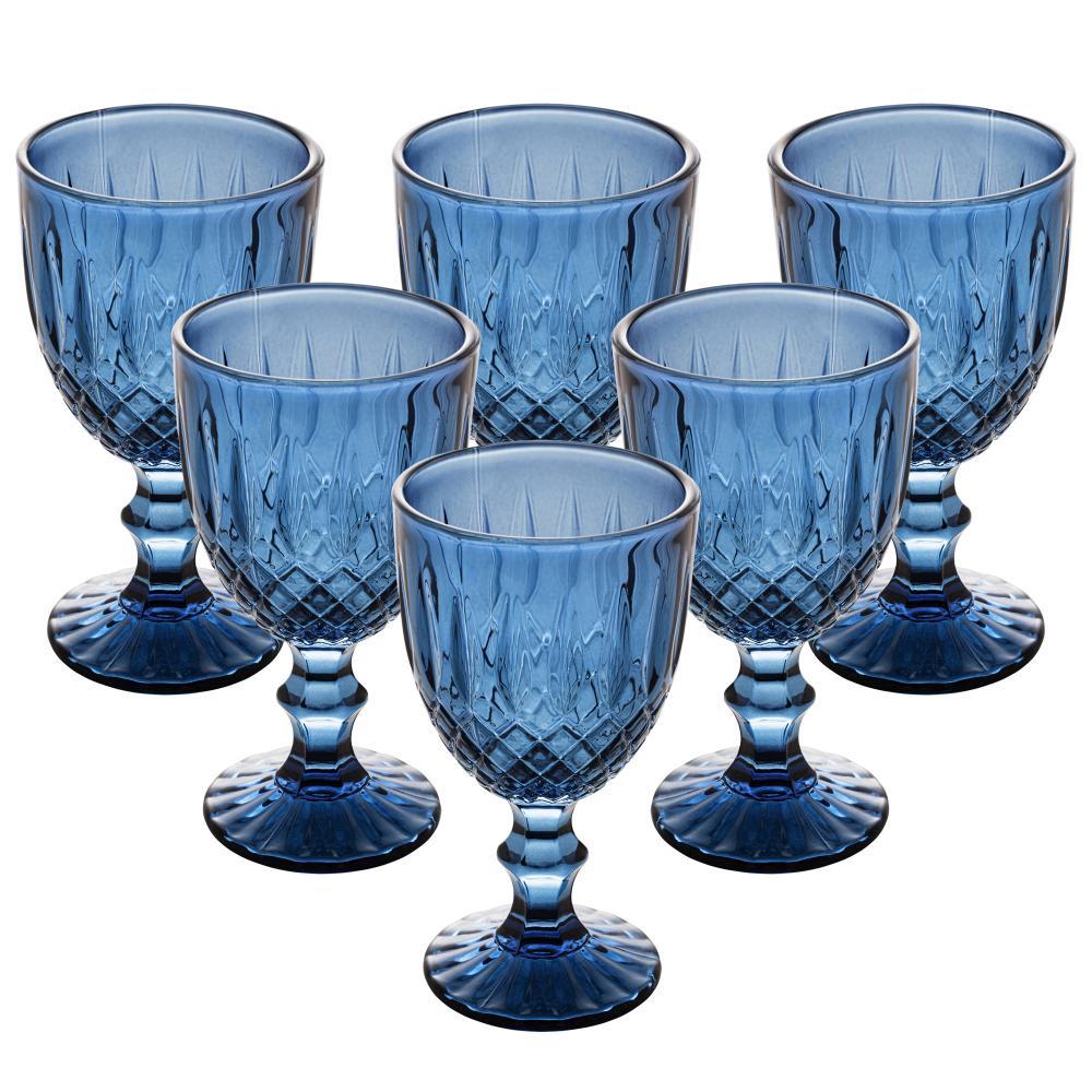 6 Taças de Água Greek 320ml Azul Vidro Wolff