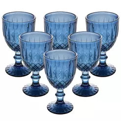 6 Taças de Água Greek 320ml Azul Vidro Wolff