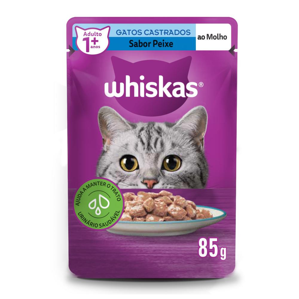 Ração Úmida Sachê Peixe ao Molho para Gatos Adultos Castrados 85 g Whiskas