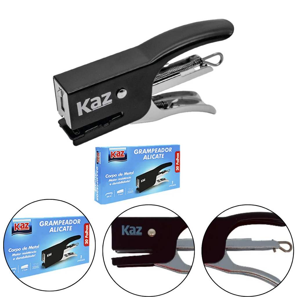 Grampeador Alicate 20 Folhas De Metal 11CM KZ9326 24/6 Preto 761366  KAZ