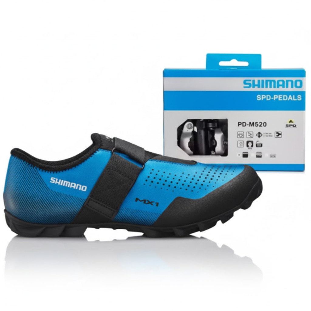 Sapatilha MTB Shimano SH-MX100 Azul + Pedal M520 Azul – Kit Ciclismo Completo