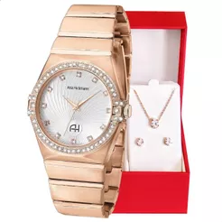 Relógio Feminino Analógico Rosê Champion Ana Hickmann Cravejado + Conjunto Colar e Brincos AH28188Z Relógio Feminino