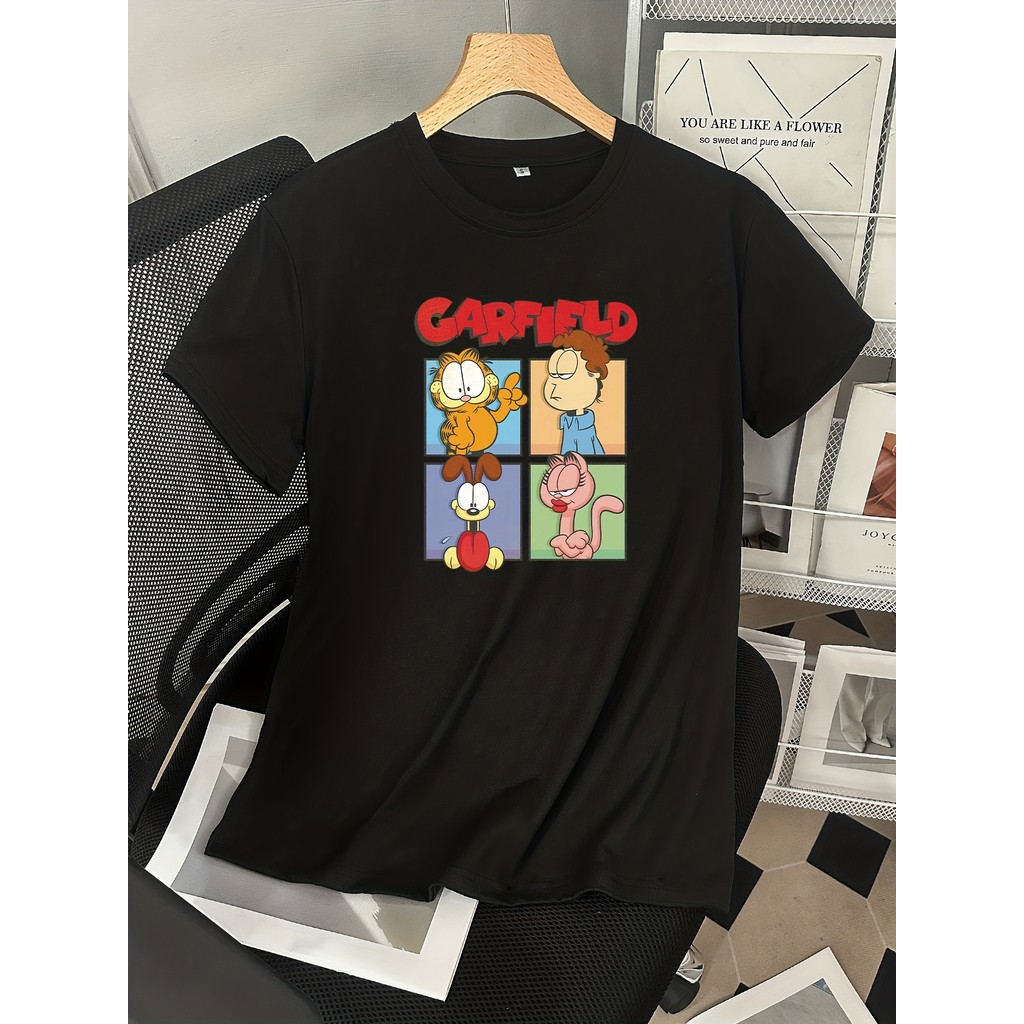 BR Moonlight Camiseta Feminina Garfield Amigos Jon Odie Personagens Icônicos Divertida Estilosa Confortavel Casual