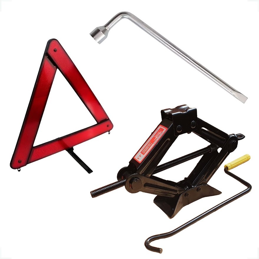 Kit Macaco 1T Sanfona+ Triângulo Sinalizaçao + Chave Roda 19 Uso Profissional Alta Resistência Alta Durabilidade