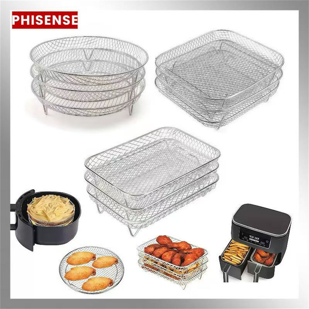 Grelha Para Air Fryer Quadrada,Retângulo,Redondo 3 Andares Aço Inox Cozinha em Oferta na Shopee