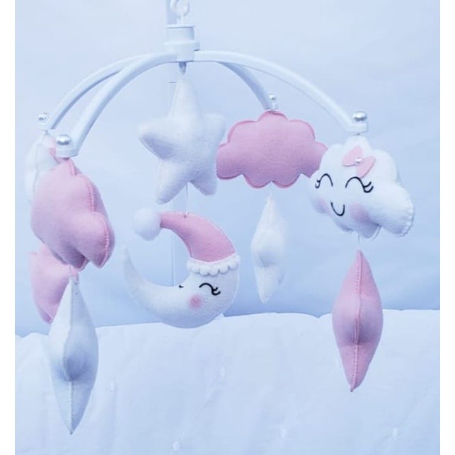 Móbile Musical Giratório Bebê Berço, Rosa, Lua, Brinquedo, Estrela, Nuvem,  Chuva de Amor